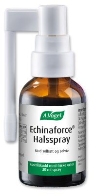 Echinaforce Halsspray brukes ved første tegn på forkjølelse og vond hals.